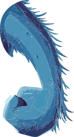 A blue worm character with a curved body and spiky texture