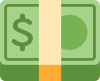 Stylized dollar bill icon with a dollar sign on the left and a blank circle on the right