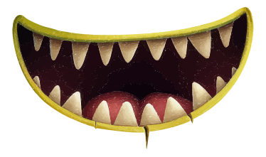 A cartoon monster's mouth with sharp teeth
