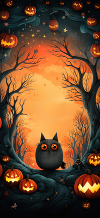 Halloween illustration with owl and jack-o'-lanterns