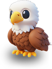 A cartoon bald eagle with a white head and brown body