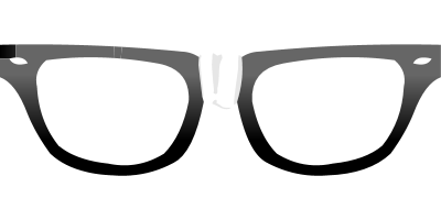 A pair of eyeglasses with a black frame and white lenses