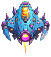 Futuristic spacecraft with blue and purple accents
