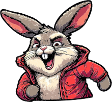 Cartoon rabbit in red hoodie