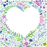 Colorful floral frame with a heart-shaped center