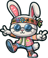 Cartoon bunny in sunglasses and colorful clothing