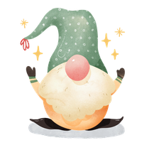 Gnome sitting on a cupcake with snowflakes around