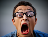 Man with shocked expression and wide eyes