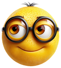 A cartoon lemon with glasses and a smile