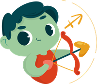 Cartoon character with green skin aiming a bow and arrow