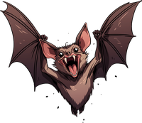 Cartoon bat with large ears and outstretched wings on a black background