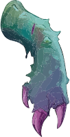Illustration of a fantasy creature's claw with sharp purple talons