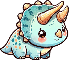 Cartoon triceratops with blue body and orange horns
