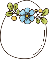 Simple Easter egg template with blue flower and green leaves