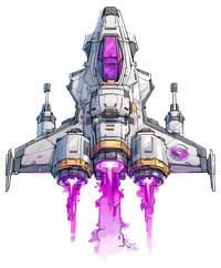 Illustration of a futuristic fighter jet with glowing purple engines