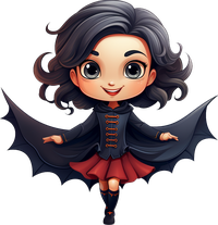 Cartoon vampire girl with bat wings and red skirt