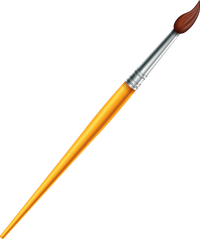 A paintbrush with a golden handle and brown bristles on a black background.