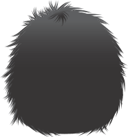 A dark gray furry sphere against a black background