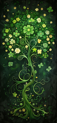 Illustration of a tree with shamrocks and flowers