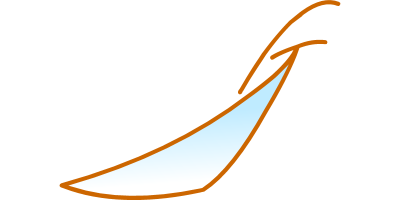 Simple feather icon with orange outline and light blue fill