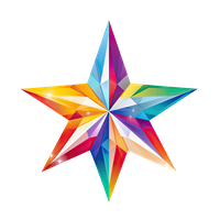 A multicolored star with a shiny appearance against a black background