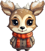 Cartoon deer with orange scarf and coat