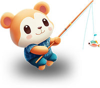 Cartoon mouse character fishing with a rod and reel