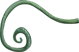 Green spiral design element on a black background