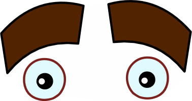 A digital illustration of cartoon eyes with thick brown eyebrows.