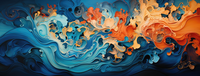 Abstract fluid art with blue and orange swirling patterns