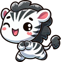 A smiling cartoon zebra character winking and pointing forward