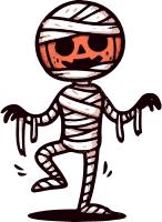 Cartoon mummy with pumpkin head dancing