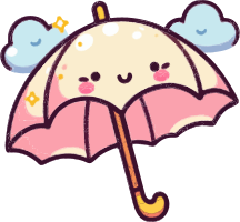 Cartoon umbrella with a smiling face and pink canopy