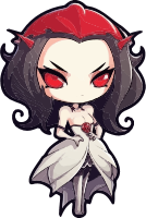 Chibi devil girl with red eyes and white dress