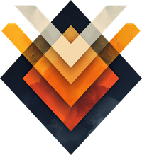 Layered geometric shapes in orange and white hues