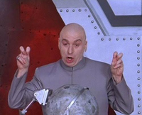 Dr. Evil gesturing with a metallic orb