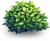 A cartoon-style green bush with dense, green leaves