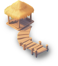 Isometric view of a tropical treehouse with a winding staircase