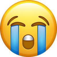 Crying face emoji with blue tears on a yellow background