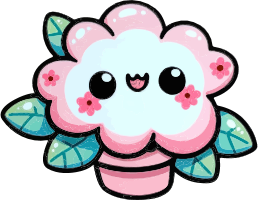 A cartoon flower with a smiling face and pink petals