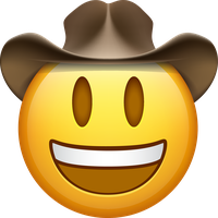 Smiling yellow emoji face wearing a brown cowboy hat