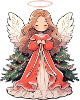 Christmas angel with white wings and red dress
