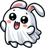 Cartoon ghost bunny with big eyes and bunny ears