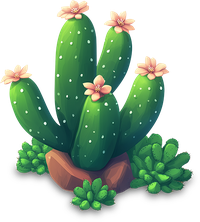 Cartoon cactus with pink flowers