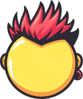 Cartoon character with yellow face and red spiky hair