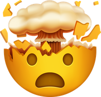 An emoji with a shocked expression exploding into a cloud of smoke