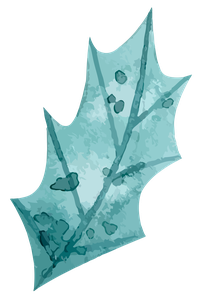 A watercolor painting of a maple leaf with soft blue-green hues and visible brush strokes.