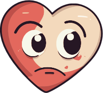 A cartoon heart with a sad expression