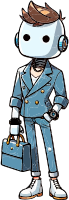 Cartoon robot in blue suit holding a briefcase
