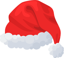 A red Santa hat with white trim on a black background